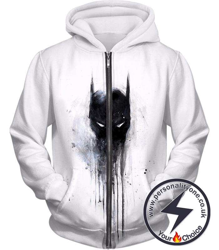 Masked Vigilante Batman Awesome Logo White Zip Up Hoodie